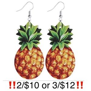 Pineapple Earrings Faux Leather Fishhook Novelty Statement Summer Earrings